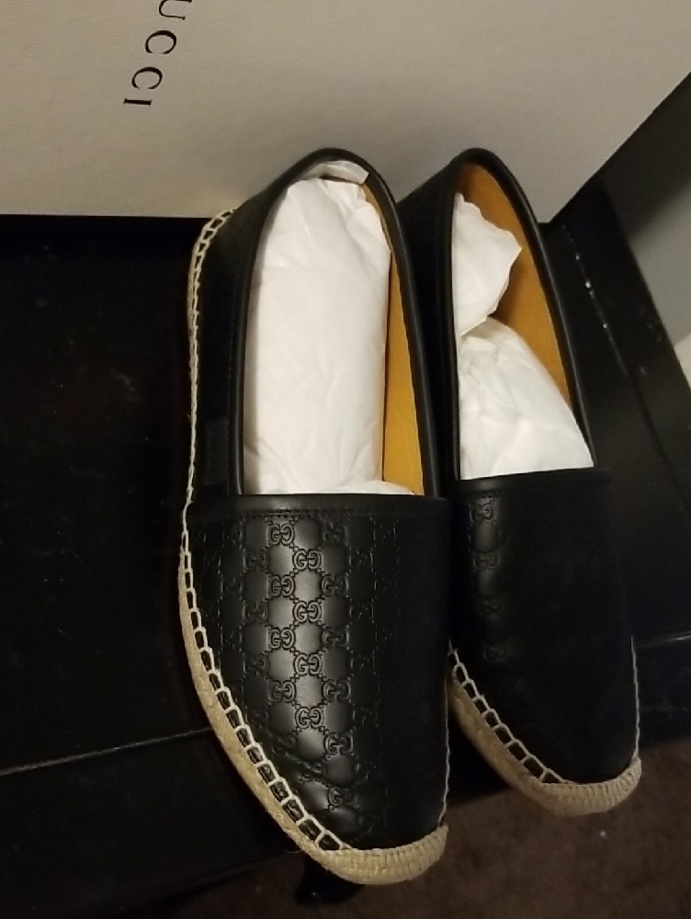 Gucci Black Quilted Leather Espadrille Flats - Picture 3 of 13